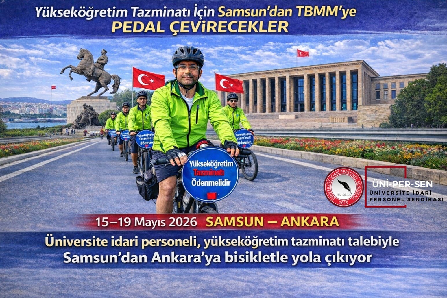 ÜNİPERSEN’den Samsun’dan TBMM’ye bisikletli eylem