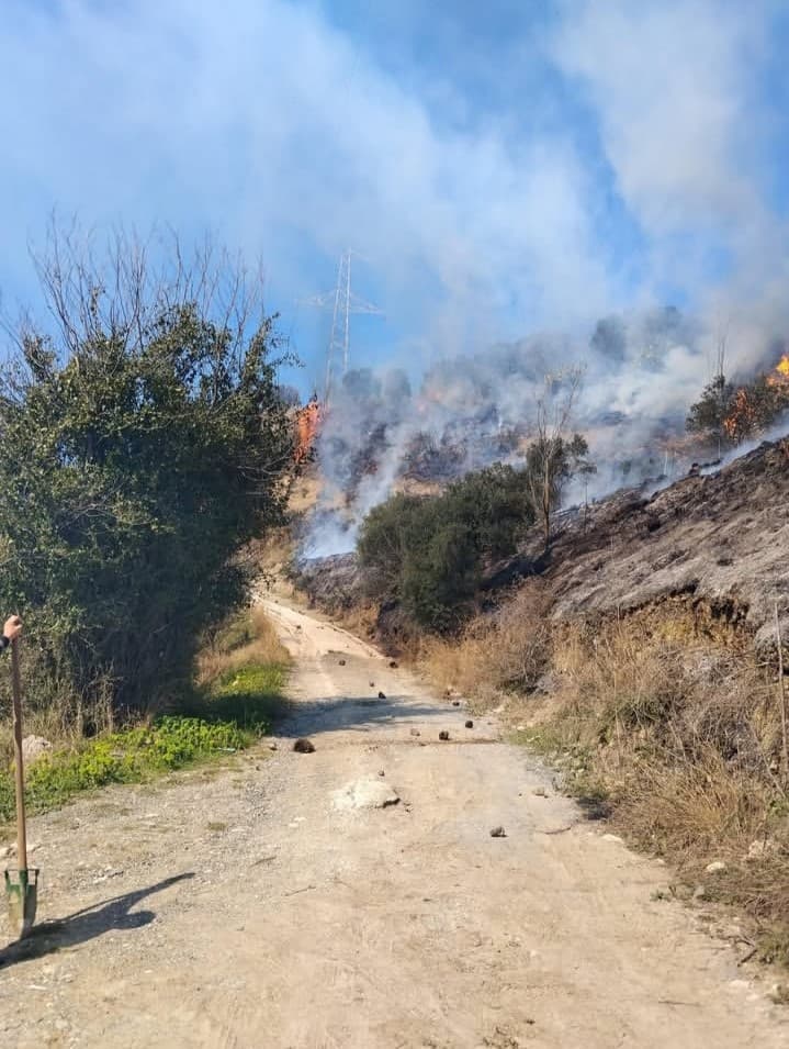 Defne’de çıkan bahçe yangınından alevler yükseldi