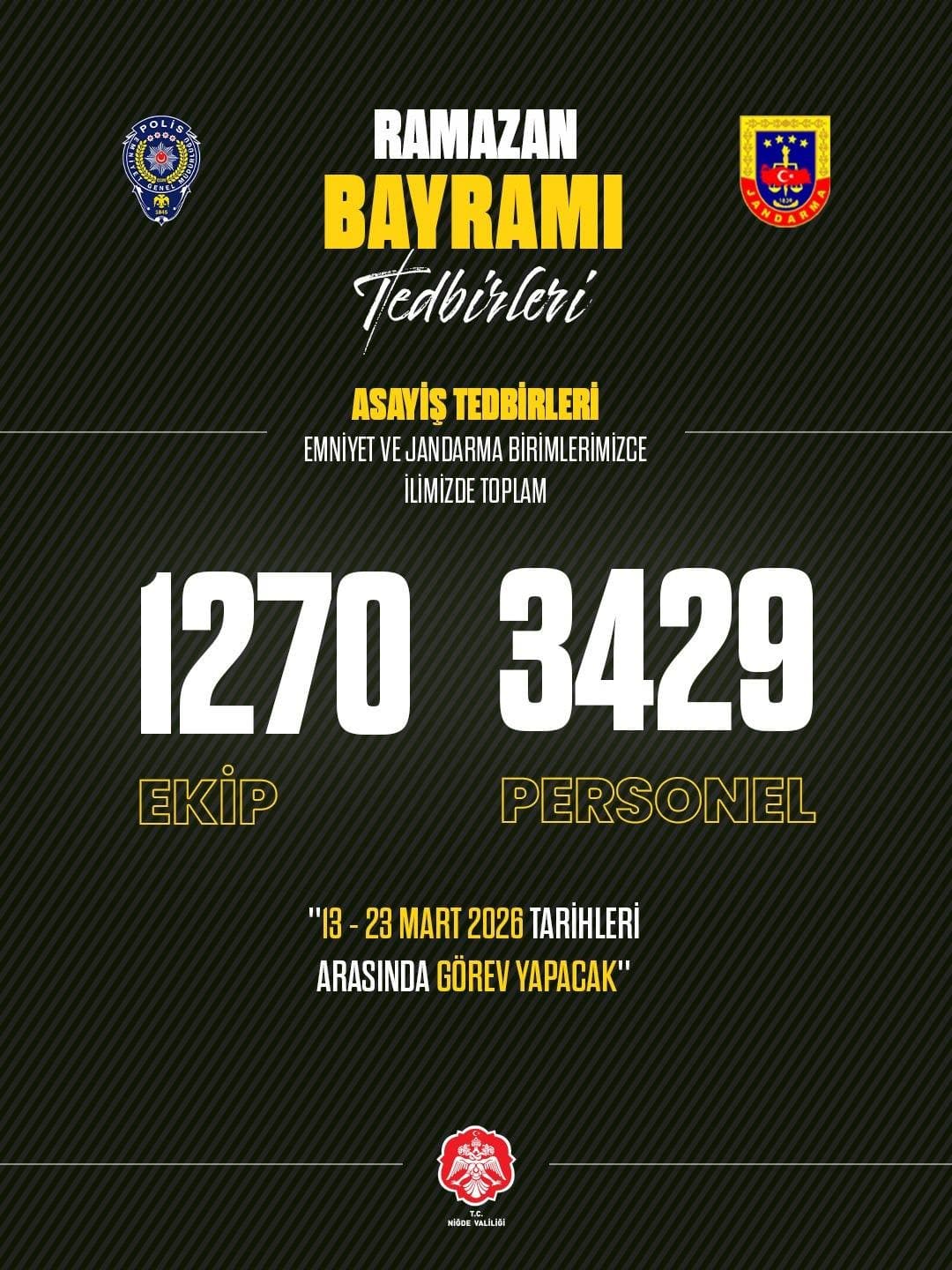 Niğde Valiliği: "Bayram süresince tüm tedbirler alındı"