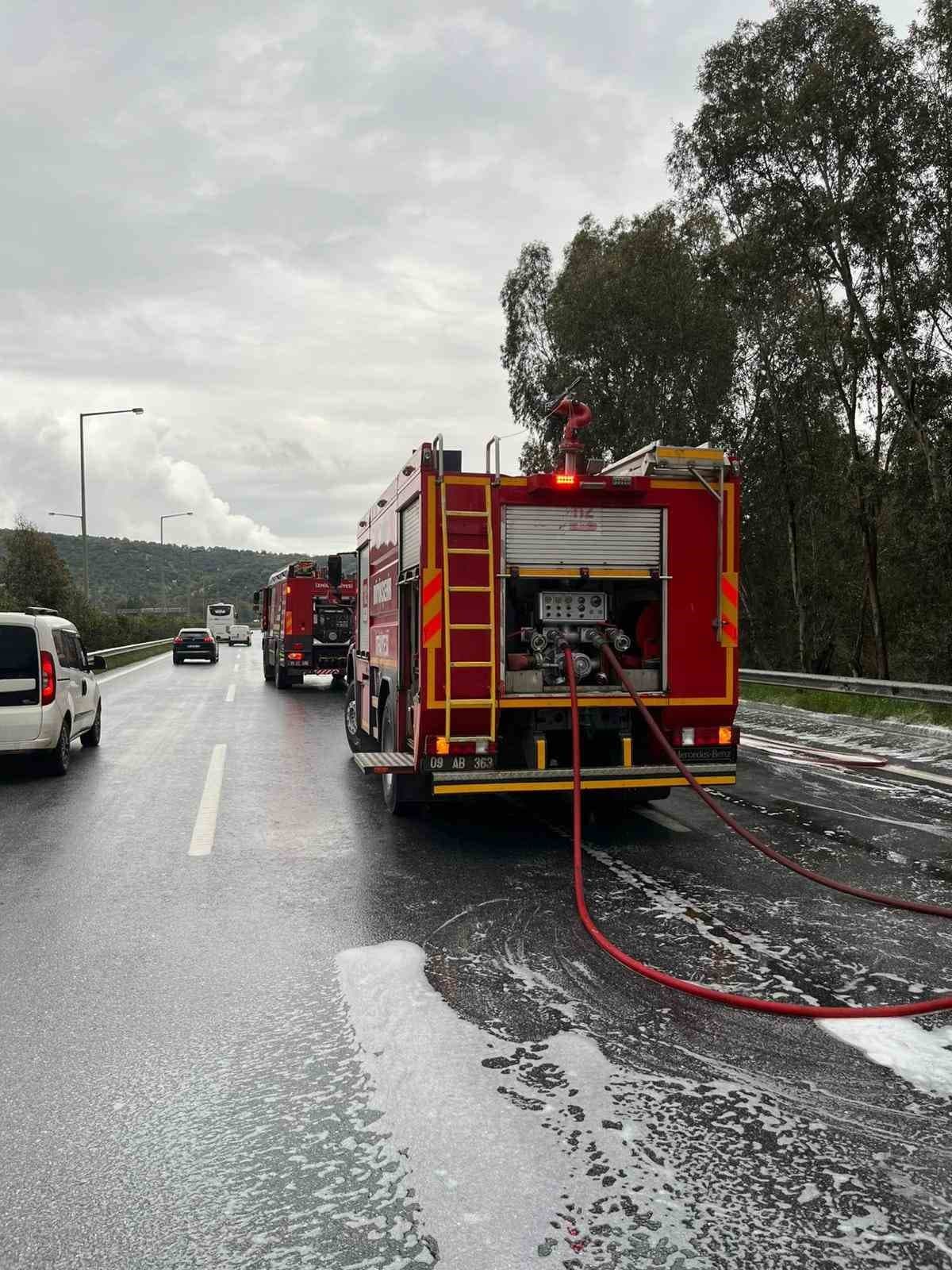 Tomruk yüklü tır alev topuna döndü