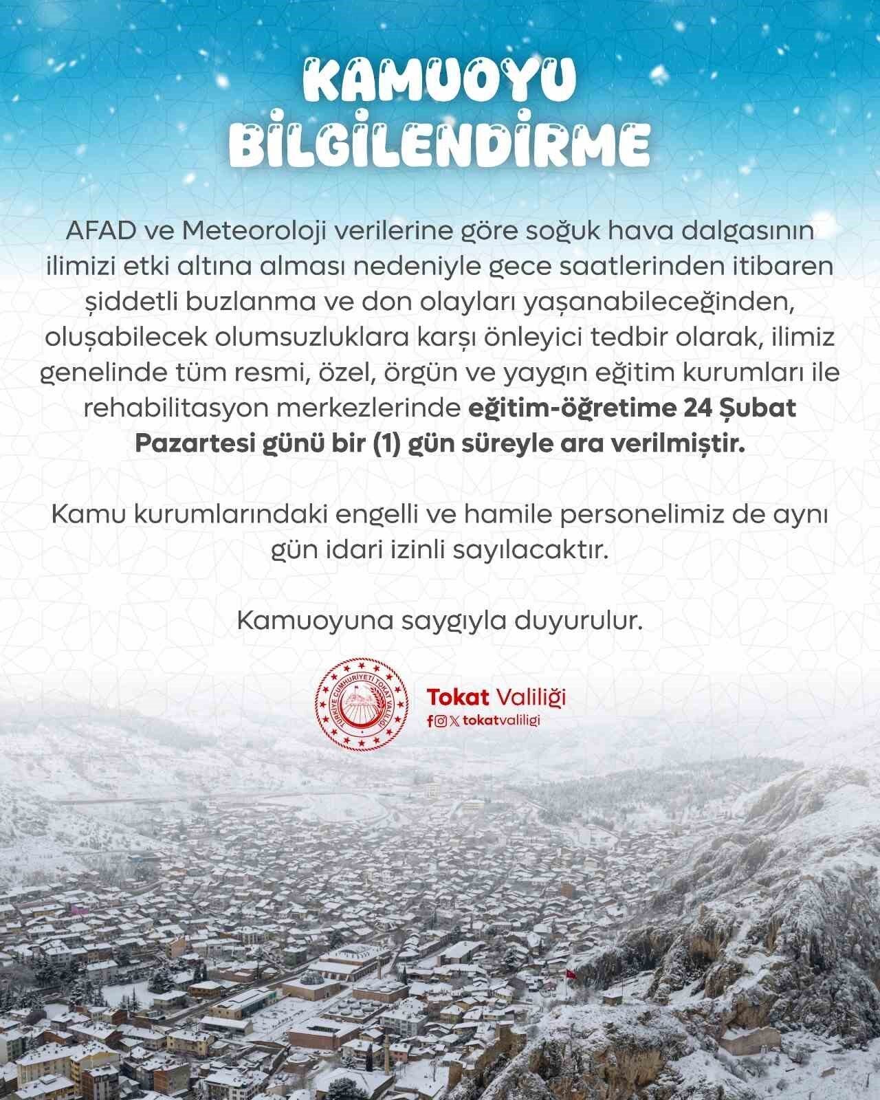 Tokat’ta eğitime kar engeli