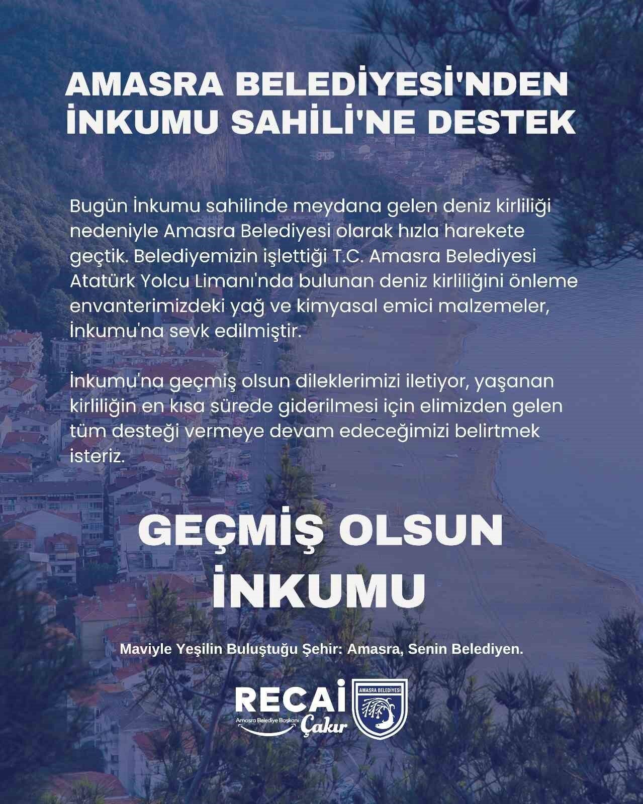 Amasra’dan İnkumu’na malzeme desteği