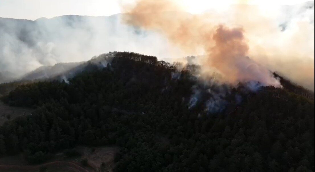 Bolu’da orman yangınına müdahale sürüyor: Yanan bölge havadan görüntülendi