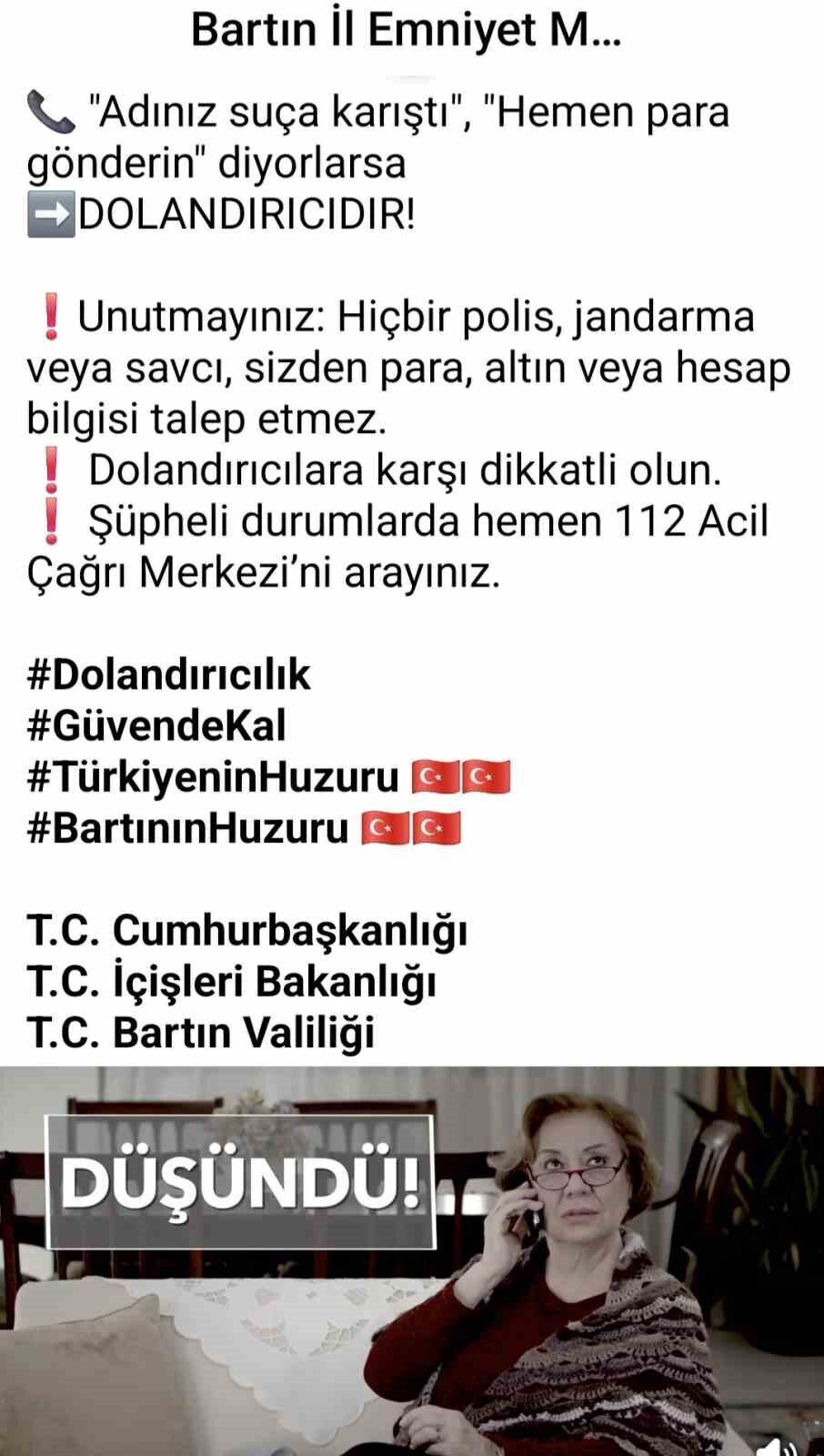 Bartın’da dolandırıcılara karşı kısa filmle mücadele
