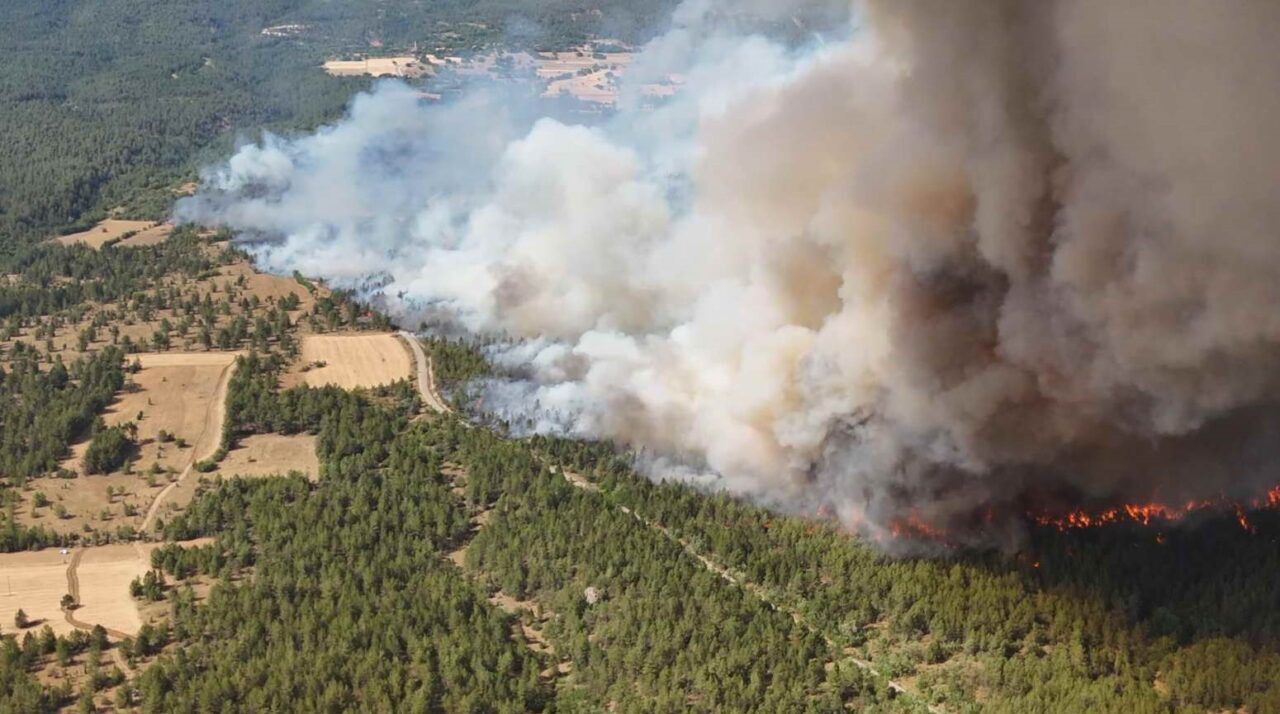 Karabük’te yangının çıktığı nokta dronla havadan görüntülendi