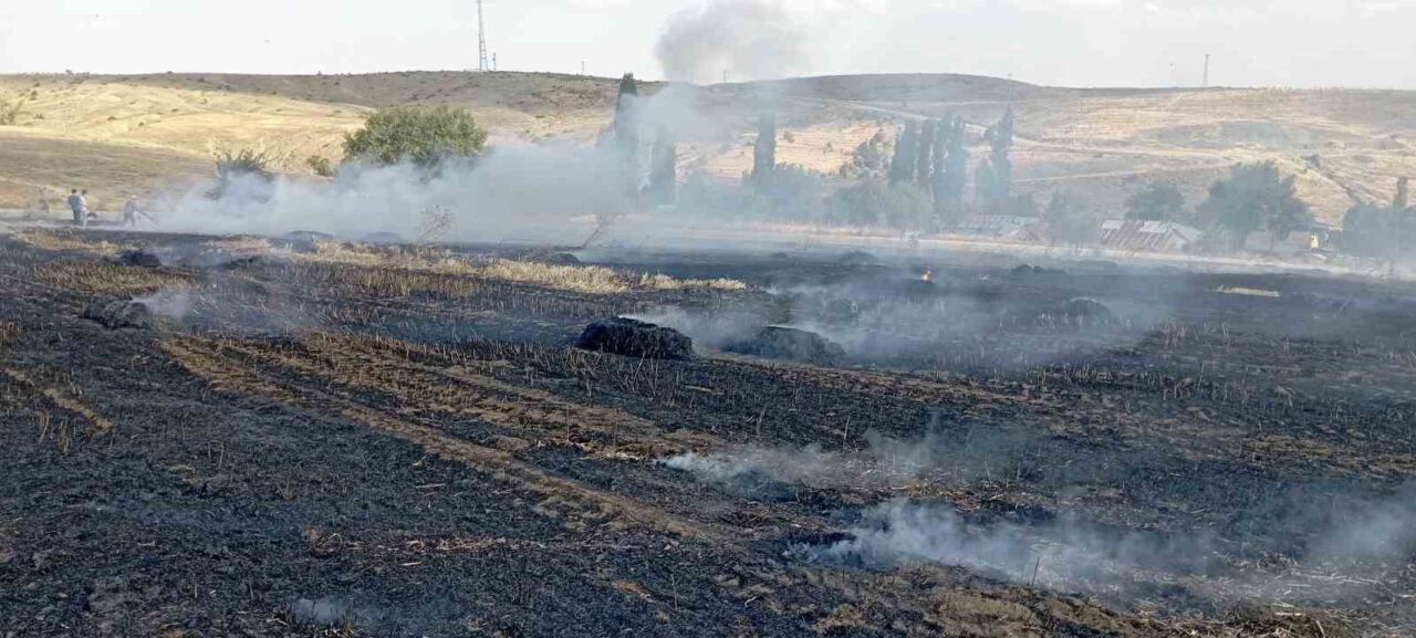 Balya makinesinden çıkan kıvılcım 10 dönüm araziyi kül etti