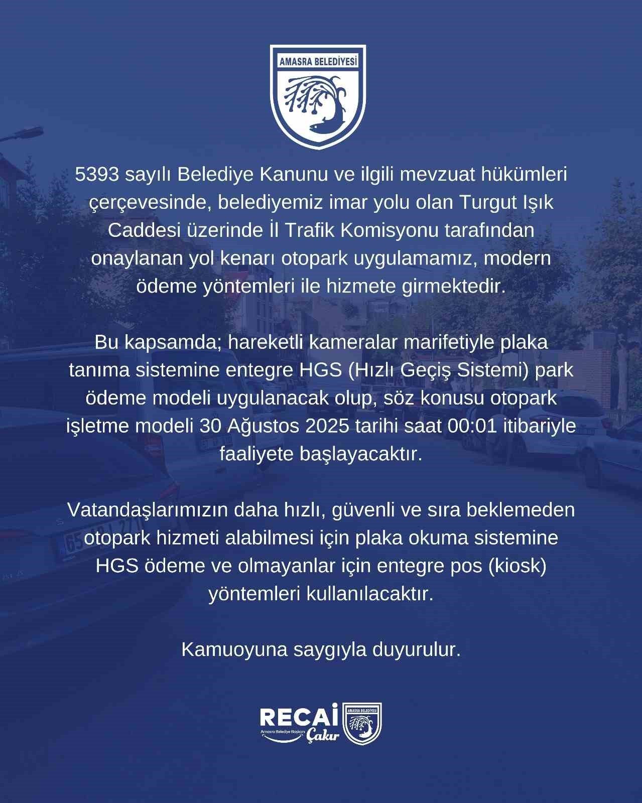 Amasra’da HGS park uygulaması başladı