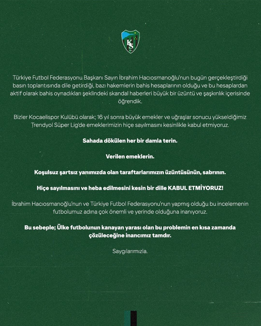 Bahis tartışmalarına Kocaelispor da dahil oldu