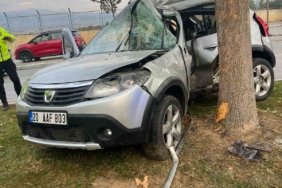 Ağaca çarpıp ikiye bölünen otomobildeki kadın hayatını kaybetti