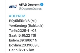 Balıkesir’de 4.9 büyüklüğünde deprem