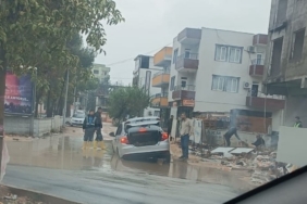 Dolgu yolda mahsur kaldı