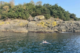 Kasımda deniz keyfi: Giresun Valisi Serdengeçti, adada yüzdü