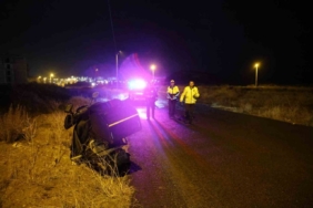 Kediye çarpmamak için ani fren yapan motosikletli yola savruldu