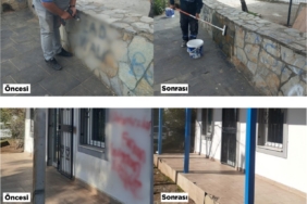 Kent estetiğini bozan yazılar ve resimler belediye ekiplerince temizleniyor