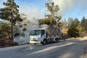 Orman yangınında alevlere sütle müdahale etti