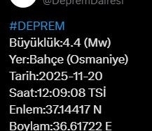 Osmaniye’de 4.4 büyüklüğünde deprem