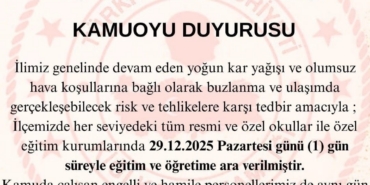 Bingöl’ün 2 ilçesinde eğitime 1 gün ara verildi