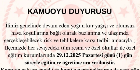 Bingöl’ün 2 ilçesinde eğitime 1 gün ara verildi