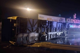 Çekmeköy’de kontrolden çıkan otobüs takla attı