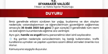 Diyarbakır’da okullar yarın da tatil edildi