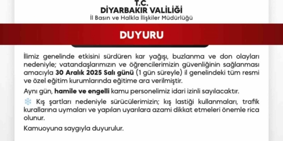 Diyarbakır’da okullar yarın da tatil edildi