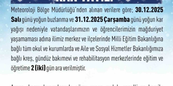 Elazığ’da eğitime 2 gün ara verildi