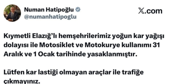 Elazığ’da motosiklet ve motokurye kullanımı yasaklandı