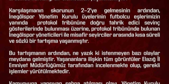 Elazığspor’dan olaylara ilişkin açıklama