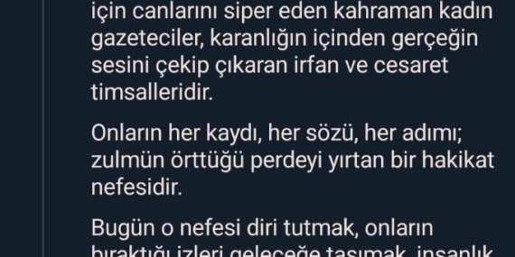 Emine Erdoğan: "Gazze’deki soykırımı dünyaya duyurmak için canlarını siper eden kahraman kadın gazeteciler, karanlığın içinden gerçeğin sesini çekip çıkaran irfan ve cesaret timsalleridir"