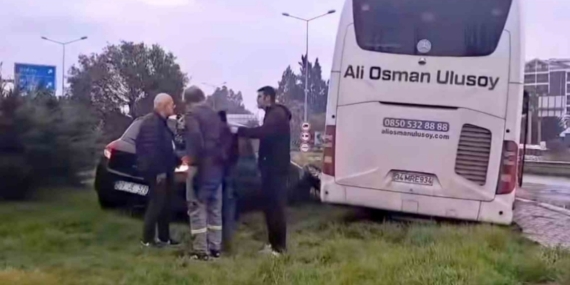 (Firma adı açık verilmiş Ali Osman Ulusoy) Yolcu otobüsü otomobile çarptı: 1 yaralı