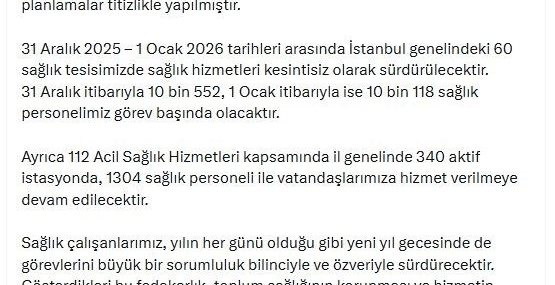 İstanbul’da yılbaşı hazırlığı: 31 Aralık’ta 10 bin 552 sağlık çalışanı görevinin başında olacak