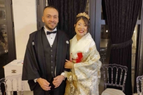 Japon gelin ve Türk damat konuklarını kimanoyla karşıladı