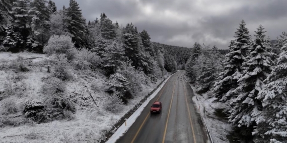 Karabük’te kar manzaraları dronla görüntülendi