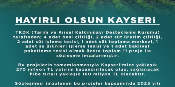Kayseri’ye 270 milyon TL’lik 11 proje müjdesi