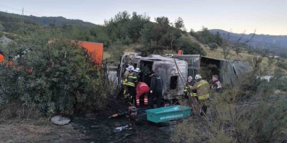 Kaza yaptıktan sonra alevlere teslim olan tırdaki 2 kişi öldü, taşınan anguslar otobana yayıldı