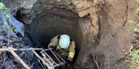 Kırkağaç’ta kuyuya düşen köpek itfaiye ekiplerince kurtarıldı