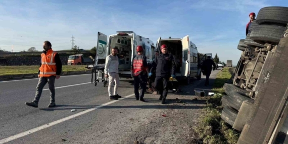 Kontrolden çıkan tanker yan yattı: 1 yaralı