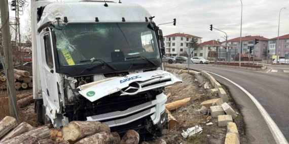 Kontrolden çıkan tır, kereste fabrikasının deposuna girdi