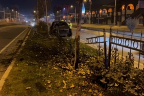 Köpeğe çarpmamak için manevra yapan sürücü refüje çıktı