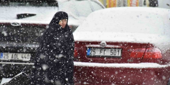 Oltu ilçe merkezine mevsimin ilk karı düştü