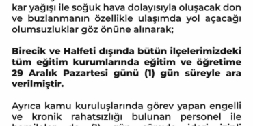 Şanlıurfa’da eğitime kar tatili