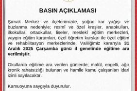 Şırnak’ta okullar çarşamba günü tatil edildi