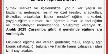 Şırnak’ta okullar çarşamba günü tatil edildi