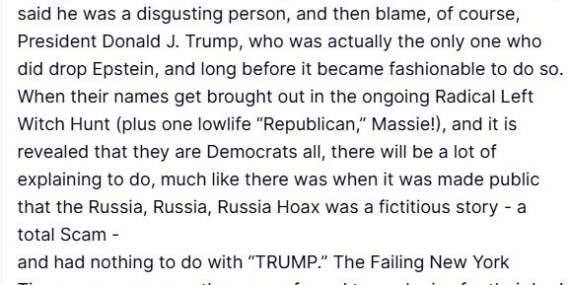 Trump’tan Demokratlara Epstein uyarısı: "Çoğu masum birçok arkadaşlarının itibarı zedelenecek"