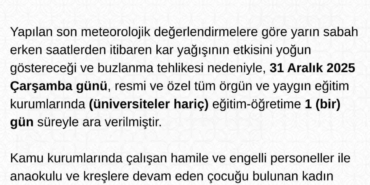 Tunceli’de eğitime 1 gün ara verildi