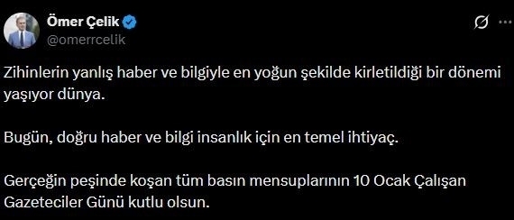 AK Parti Sözcüsü Çelik’ten 10 Ocak Çalışan Gazeteciler Günü mesajı