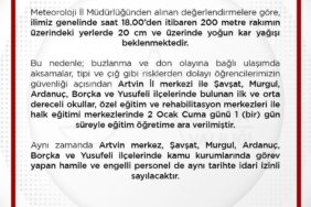 Artvin’de eğitime 1 gün ara verildi