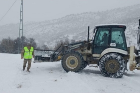 Çemişgezek’te karla kaplı yol açıldı, ekipler hasta inek için seferber oldu