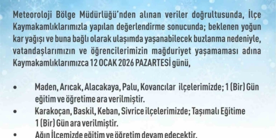 Elazığ’da 5 ilçede eğitim-öğretime ara verildi
