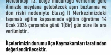 Elazığ’da taşımalı eğitime 1 gün ara